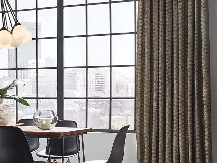 Dining room windows featuring Carole Fabrics Custom Drapes; Fabric: Barista  Color: Far Wall
