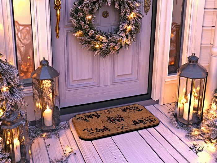 A front porch featuring protected candles.